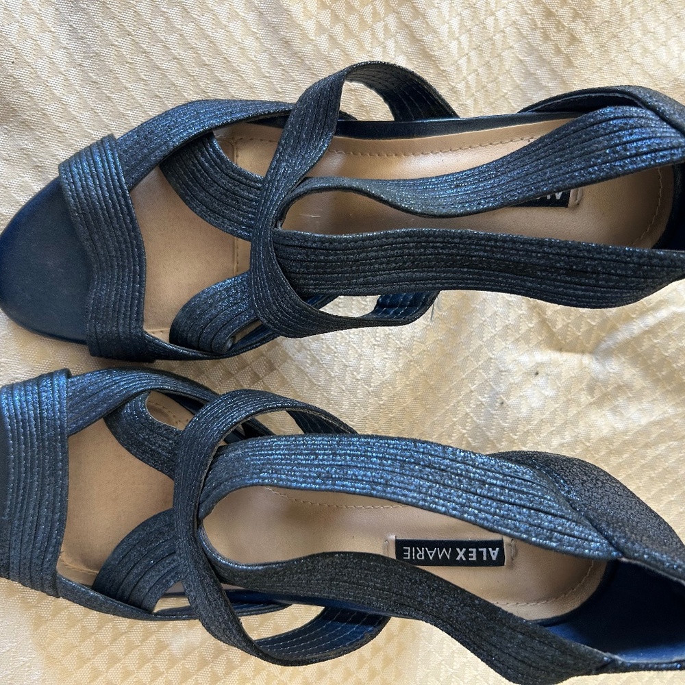 Navy Shiny Fabric Dressy Heels